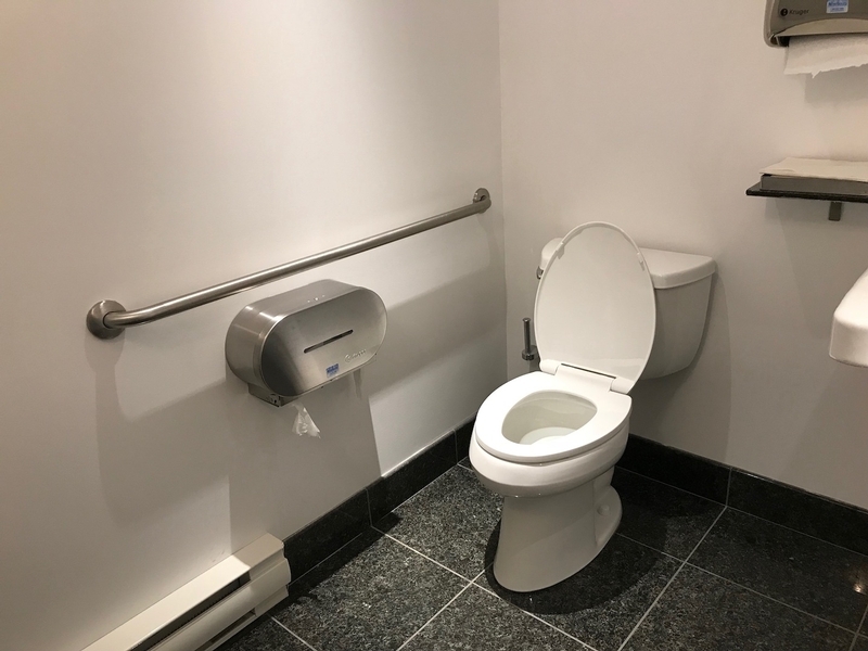 Salle de toilette mixte aménagée pour les personnes handicapées