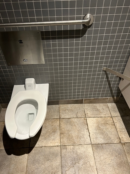 Salle de toilettes homme située au sous-sol 